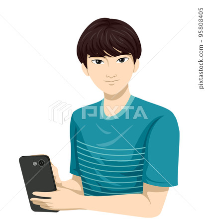Teen Boy Asian Mobile Phone Illustration 95808405
