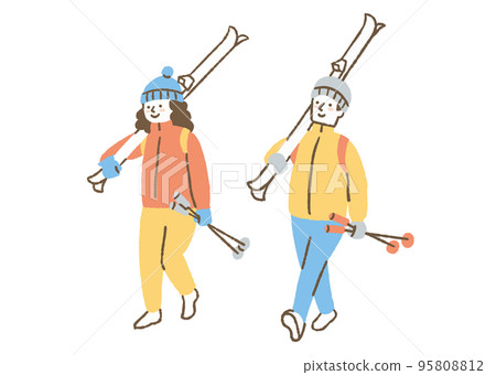 兩男一女背著滑雪板_顏色 95808812