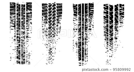 Tire tread print or car track with grunge effect set isolated on white background 95809992