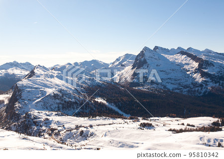 Rolle pass winter view, San martino di Castrozza, Italy 95810342