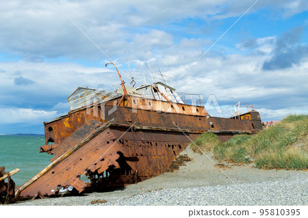 Wreckages on San Gregorio beach, Chile historic site Wreckages on San Gregorio beach, Chile historic site 95810395