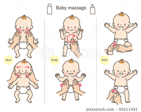 正在按摩的微笑嬰兒的插圖素材集 95811491