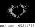 Black heart on black background with liquid splash 95811758