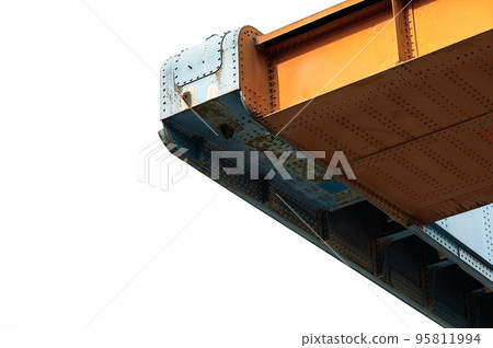 Zemst, Flemish Brabant Region, Belgium  - Detail of a metal construction of an industrial suspension bridge 95811994