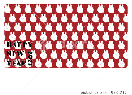 2023 retro print style loose cute rabbit pattern New Year's card horizontal no greeting 95812371