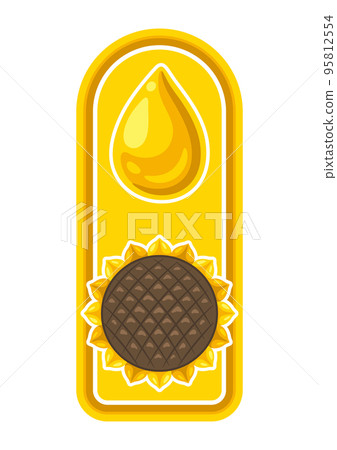 Illustration of sunflower oil label. Image for culinary and agriculture. 95812554