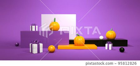 Autumn pumpkins with gift boxes - Harvest and Thanksgiving theme - 3D Autumn pumpkins with gift boxes - Harvest and Thanksgiving theme - 3D 95812826