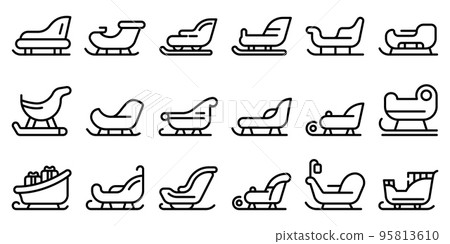 Sleigh icons set. Outline set of sleigh vector icons for web design isolated on white background 95813610