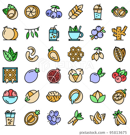 Superfood icons set. Outline set of superfood vector icons thin line color flat on white 95813675