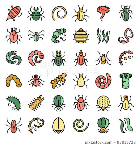 Parasite icons set. Outline set of parasite vector icons thin line color flat on white 95813728