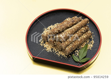 年菜17-02_黑盤牛蒡_背景金 95814259