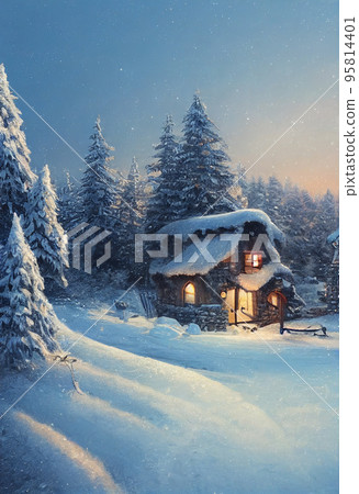 Christmas a small cottage on top 3D illustration Christmas a small cottage on top 3D illustration 95814401