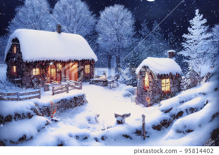 Christmas a small cottage on top 3D illustration 95814402