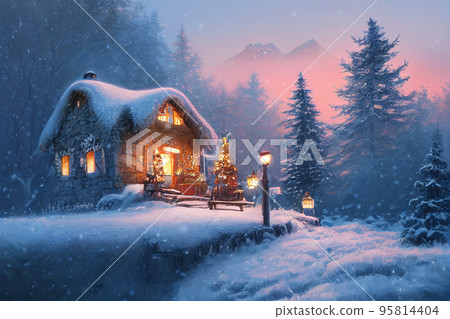 Christmas a small cottage on top 3D illustration 95814404