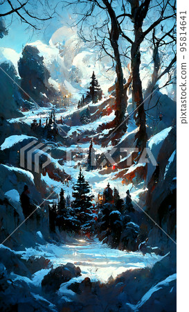 Christmas snow on a cold night 3D illustration 95814641