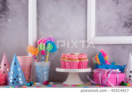 Birthday party concept with cupcake 95814927