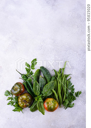 Assortment of green vegetables and fruits Assortment of green vegetables and fruits 95815020