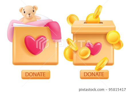 3D donate box, vector charity love badge, heart, button, bear, vector sponsor crowdfunding concept 3D donate box, vector charity love badge, heart, button, bear, vector sponsor crowdfunding concept 95815417