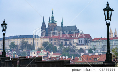 Prague city panorama with St Vitus Cathedral centered, Prague, Czechia 95815554