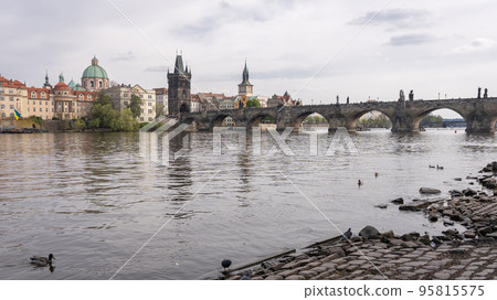 Historical old town panorama with Vltava river and Charles bridge, Prague, Czechia 95815575