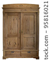 Brown classic wardrobe cabinet with two doors isolated on white background. 95816021