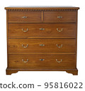Old vintage antique chest of drawers oak wood on white. 95816022