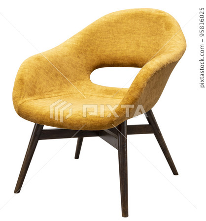 Modern orange armchair wooden leg isolated on white 95816025