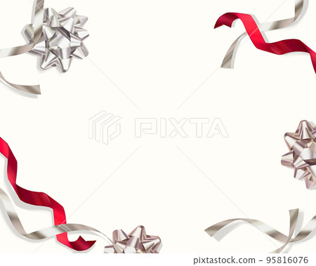 Antique and fashionable simple silver and wine red ribbon white back frame background illustration material 95816076