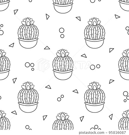 Seamless pattern with cute hand-drawn cacti white background. Seamless pattern with cute hand-drawn cacti white background. 95816087
