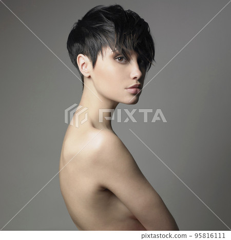 beautiful stylish girl with trendy modern hairstyle 95816111