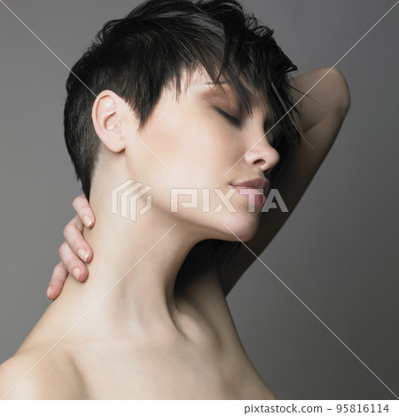 beautiful stylish girl with trendy modern hairstyle beautiful stylish girl with trendy modern hairstyle 95816114