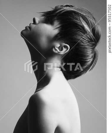beautiful stylish girl with trendy modern hairstyle beautiful stylish girl with trendy modern hairstyle 95817502