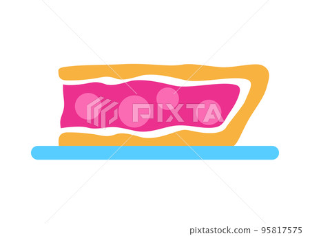 Pie slice with berry isolated on white background. Delicious baked frosted treat piece with cherry filling. Abstract apple bakery sign. Flat bright pastry. Minimal food logo design vector illustration 95817575