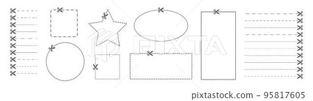 Scissor cutting vector set. Scissor with line illustration. Paper cut design template in outline symbol. 95817605
