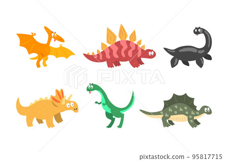 Funny Dinosaurs with Cute Snout as Wild Jurassic Beast Vector Set 95817715