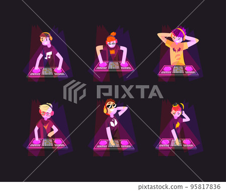Man Dj Characters at Night Club Mixing Music Vector Set Man Dj Characters at Night Club Mixing Music Vector Set 95817836