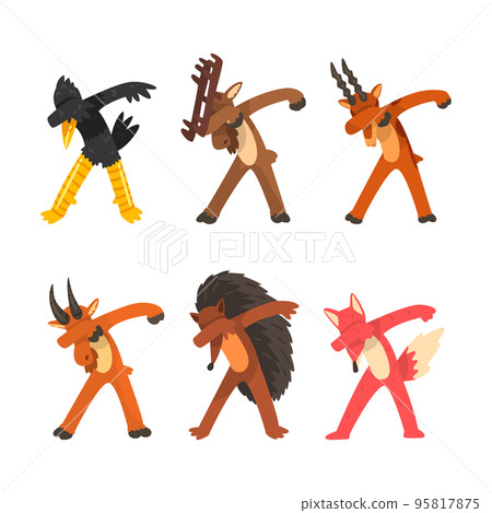 Various Animals Standing in Dub Dancing Pose Vector Set 95817875