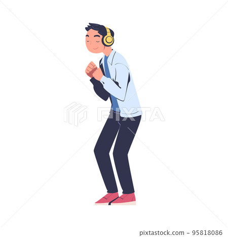 Teen Boy with Headphones Listening to Music and Dancing Vector Illustration Teen Boy with Headphones Listening to Music and Dancing Vector Illustration 95818086