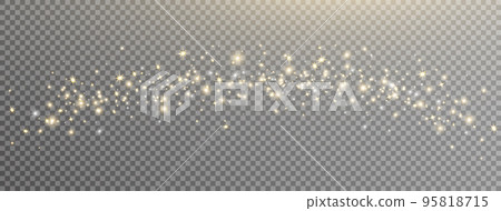 Glitter golden light and stars. Christmas Holiday glow particle. Magic star effect. Sparkle gold bokeh. Shine luxury background. Festive party design. Twinkle flash. Fairy bulb. Vector illustration 95818715