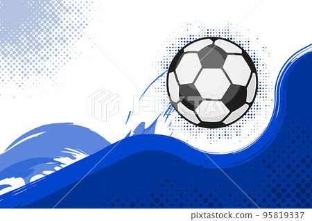 A flying football ball abowe blue flat wave. Abstract background A flying football ball abowe blue flat wave. Abstract background 95819337