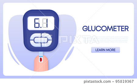 Poster with Glucometer icon. Device for testing and monitoring level of sugar or glucose in blood. Poster with Glucometer icon. Device for testing and monitoring level of sugar or glucose in blood. 95819367