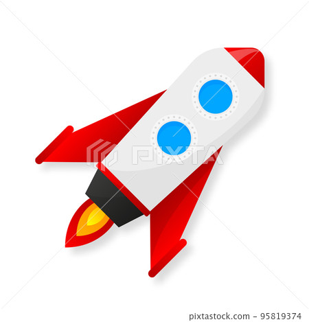 Realistic icon with black rocket. Rocket in cartoon style on light background Realistic icon with black rocket. Rocket in cartoon style on light background 95819374