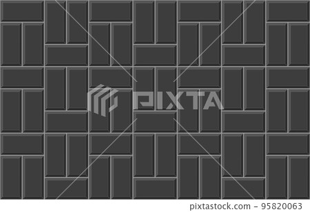 Black basket weave tile background. Stone or ceramic brick wall texture. Kitchen backsplash, toilet or bathroom floor surface. Interior or facade mosaic decoration 95820063