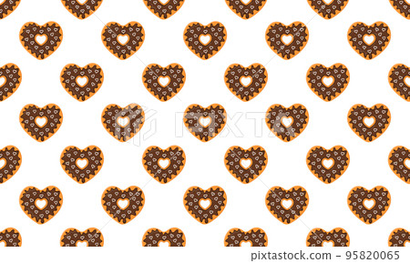Heart shaped donut seamless pattern. Sweet doughnuts with chocolate glaze background for Valentines day. Scrapbooking or wrapping paper, napkin or tablecloth fabric design 95820065