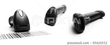 Barcode background collection. Reader laser scanner for warehouse. Retail label barcode scan isolated on white background. Product code data concept. Barcode background collection. Reader laser scanner for warehouse. Retail label barcode scan isolated on white background. Product code data concept. 95820552