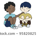 child encouraging friends 95820825