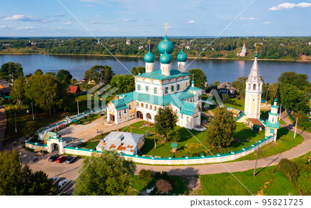 Drone view of the Resurrection Cathedral and residential areas in the city of Tutaev Drone view of the Resurrection Cathedral and residential areas in the city of Tutaev 95821725