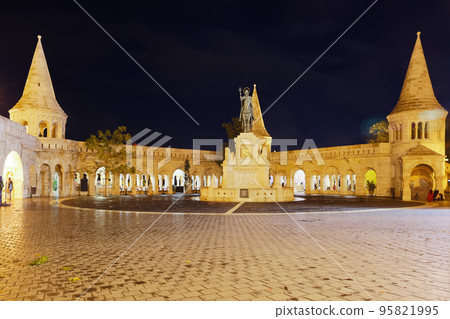 Halaszbastya is hungarian landmark in night light of Hungary 95821995
