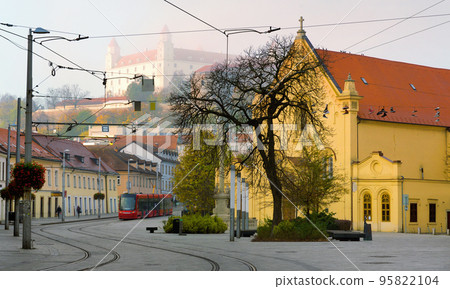 Early morning in center of Bratislava with tramline Early morning in center of Bratislava with tramline 95822104