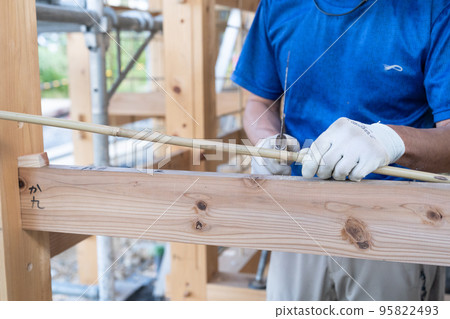 A plasterer making a groundwork for an earthen wall A plasterer making a groundwork for an earthen wall 95822493